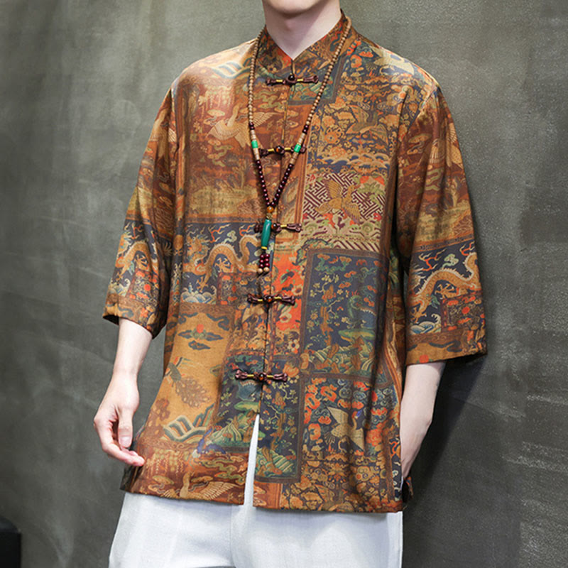 Buddha Stones Krajobraz Chiński Smok Wzór Chiński Trzy Czwarte Rękaw Koszula Męska T-shirt - image 16