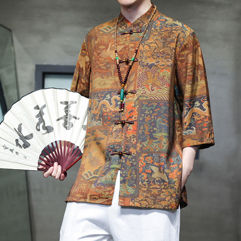 Buddha Stones Krajobraz Chiński Smok Wzór Chiński Trzy Czwarte Rękaw Koszula Męska T-shirt - image 18