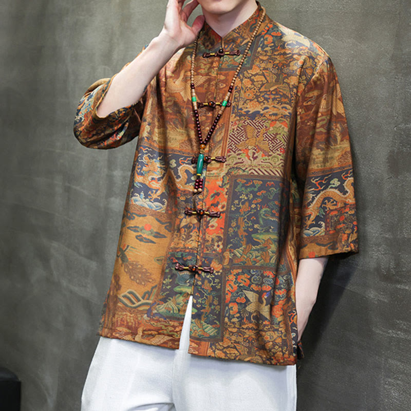 Buddha Stones Krajobraz Chiński Smok Wzór Chiński Trzy Czwarte Rękaw Koszula Męska T-shirt - image 19