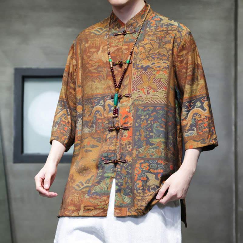 Buddha Stones Krajobraz Chiński Smok Wzór Chiński Trzy Czwarte Rękaw Koszula Męska T-shirt - image 17