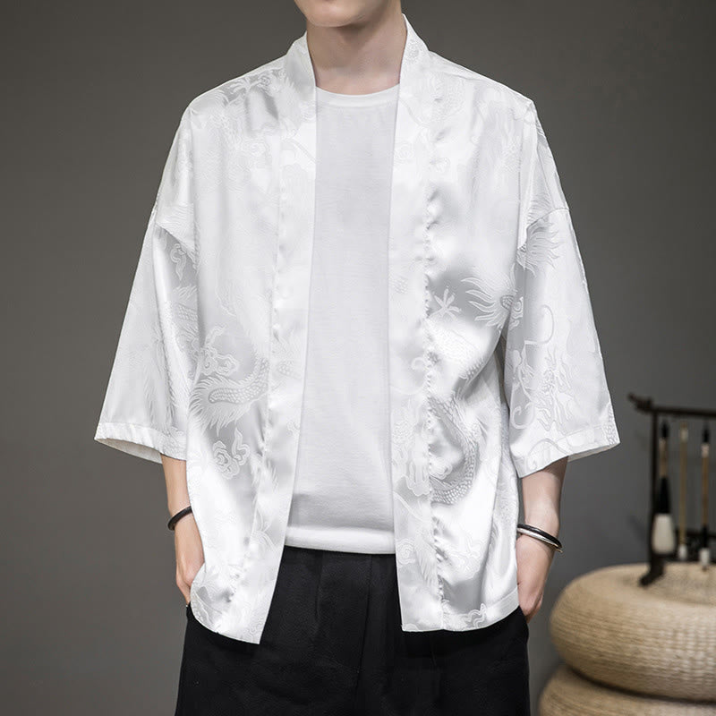 Buddha Stones Chiński Smok Kurtka Męska Kimono Otwarty Przód - image 1