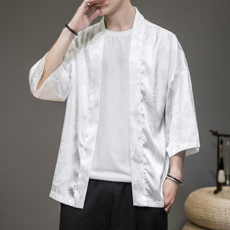 Buddha Stones Chiński Smok Kurtka Męska Kimono Otwarty Przód - image 4