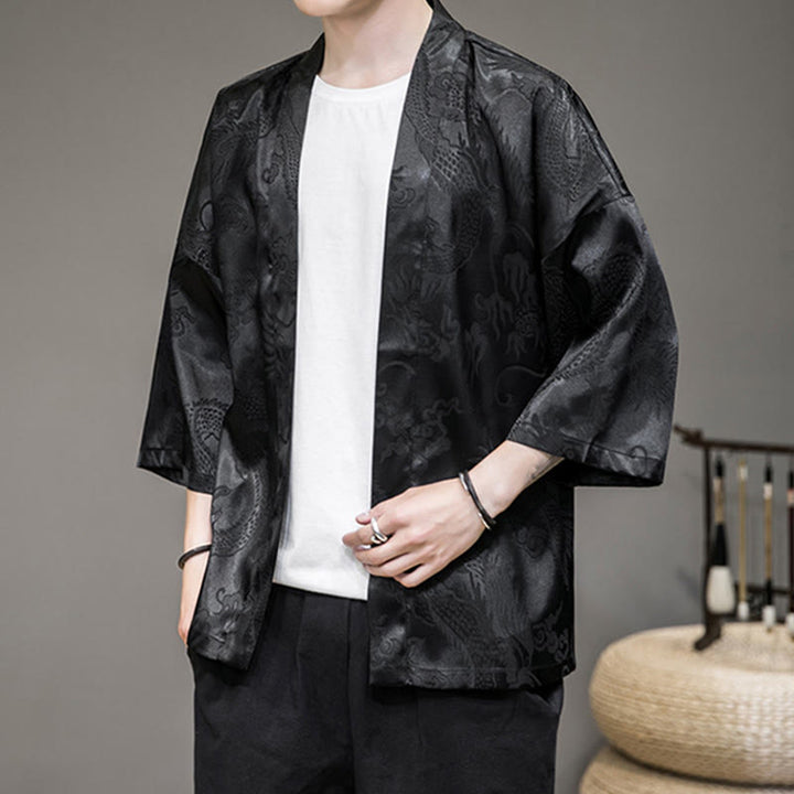 Buddha Stones Chiński Smok Kurtka Męska Kimono Otwarty Przód - image 12