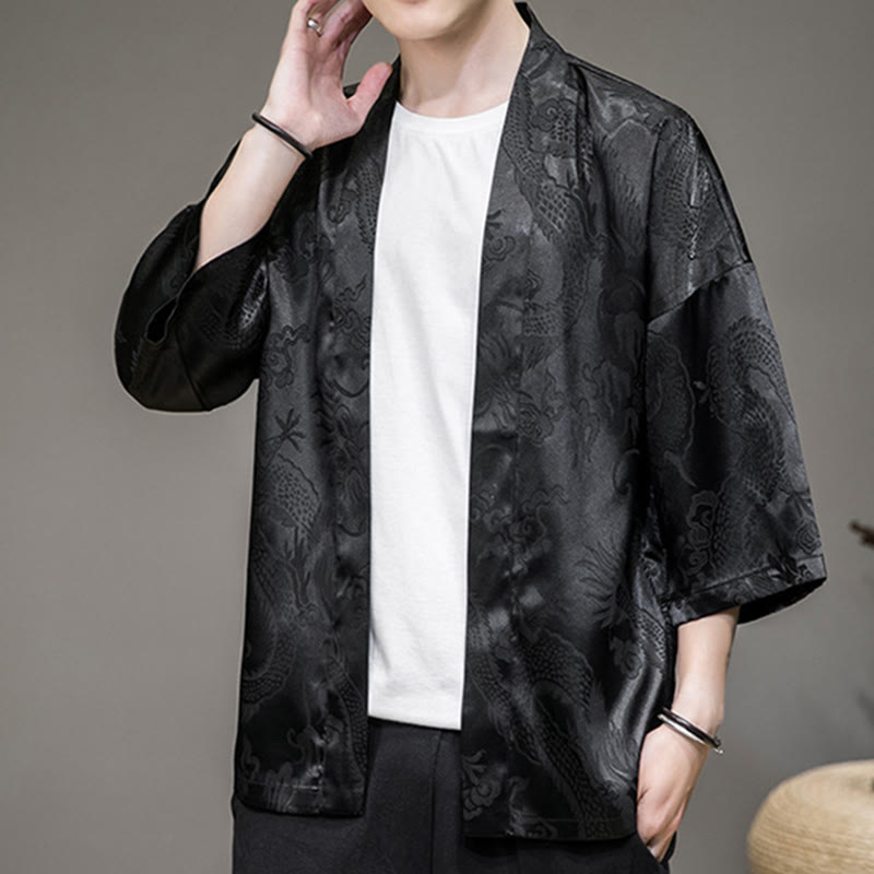 Buddha Stones Chiński Smok Kurtka Męska Kimono Otwarty Przód - image 9