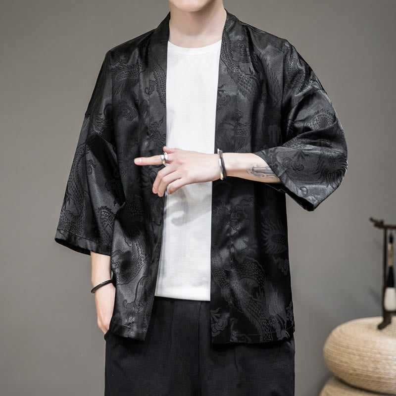 Buddha Stones Chiński Smok Kurtka Męska Kimono Otwarty Przód - image 10
