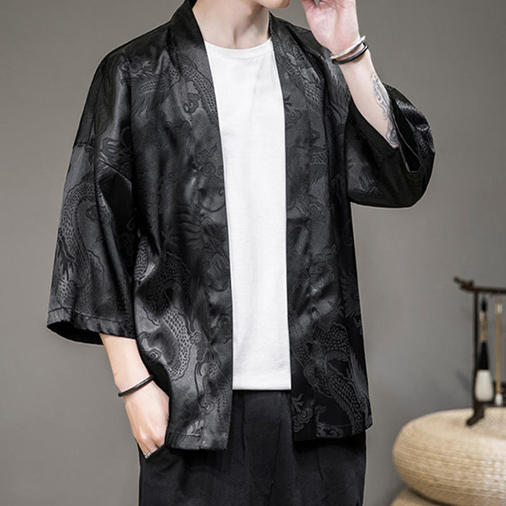 Buddha Stones Chiński Smok Kurtka Męska Kimono Otwarty Przód - image 11