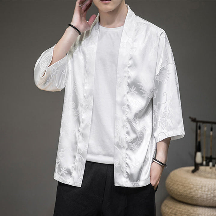 Buddha Stones Chiński Smok Kurtka Męska Kimono Otwarty Przód - image 3