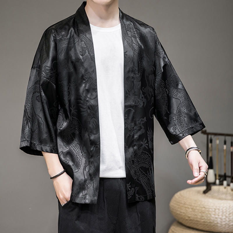 Buddha Stones Chiński Smok Kurtka Męska Kimono Otwarty Przód - image 7