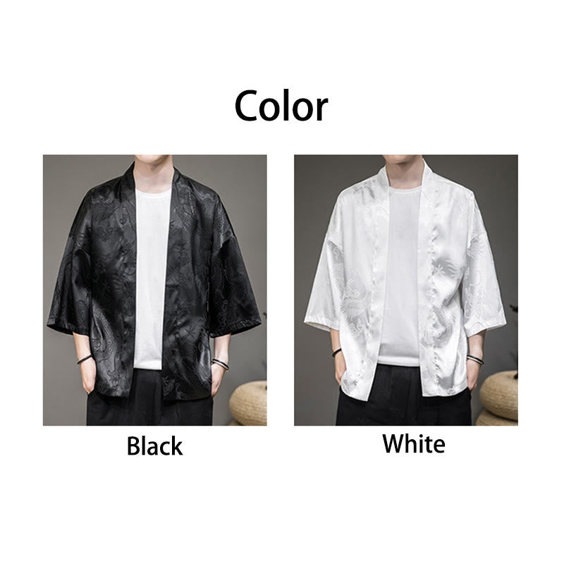 Buddha Stones Chiński Smok Kurtka Męska Kimono Otwarty Przód - image 15