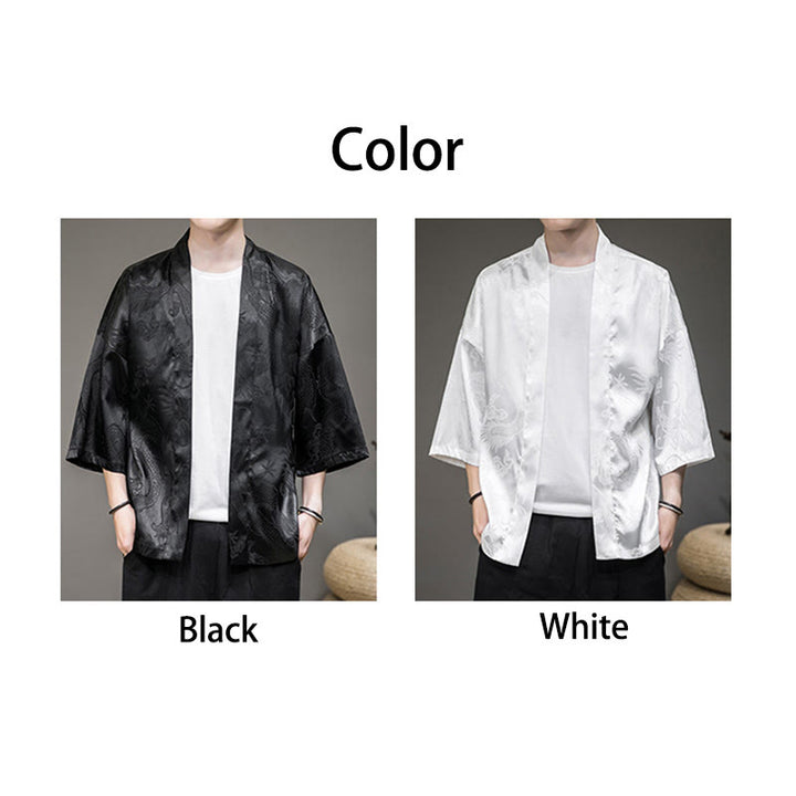 Buddha Stones Chiński Smok Kurtka Męska Kimono Otwarty Przód - image 15