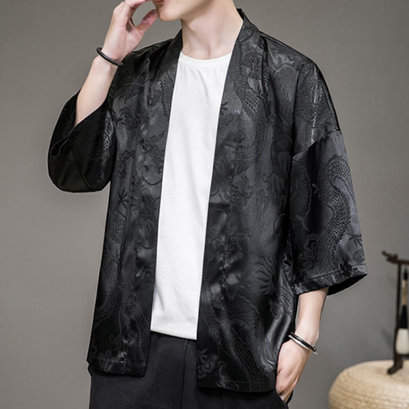 Buddha Stones Chiński Smok Kurtka Męska Kimono Otwarty Przód - image 13