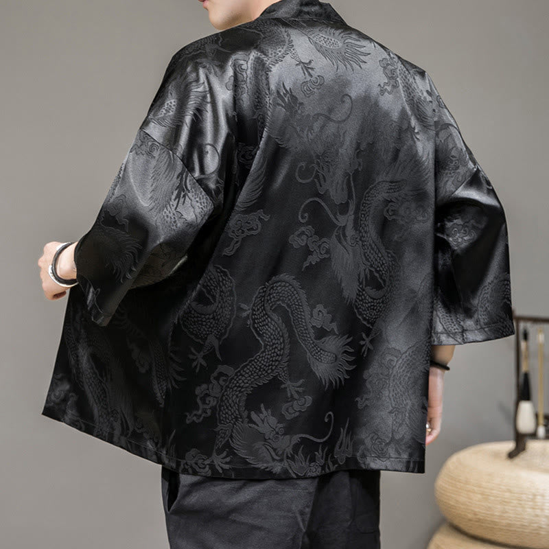 Buddha Stones Chiński Smok Kurtka Męska Kimono Otwarty Przód - image 8