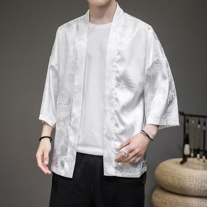 Buddha Stones Chiński Smok Kurtka Męska Kimono Otwarty Przód - image 2