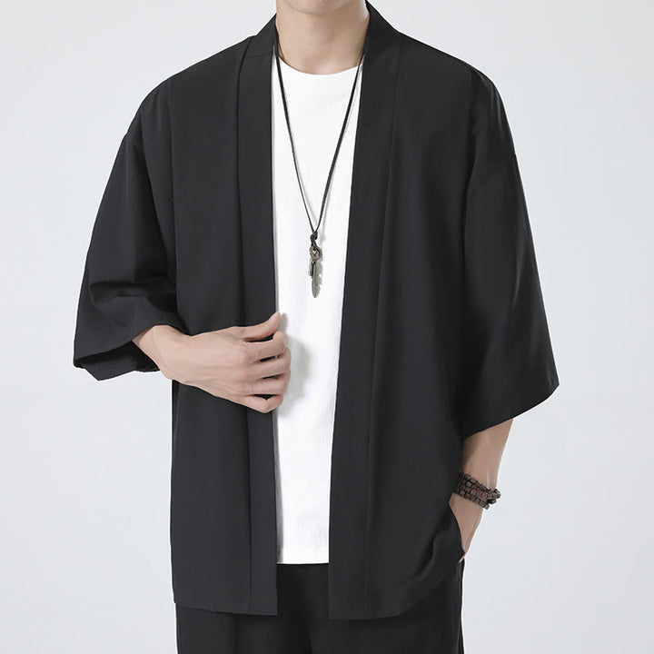 Męska kurtka kimono z odsłoniętym przodem i jednolitym kolorem „Kamienie Buddha Stones” - image 1