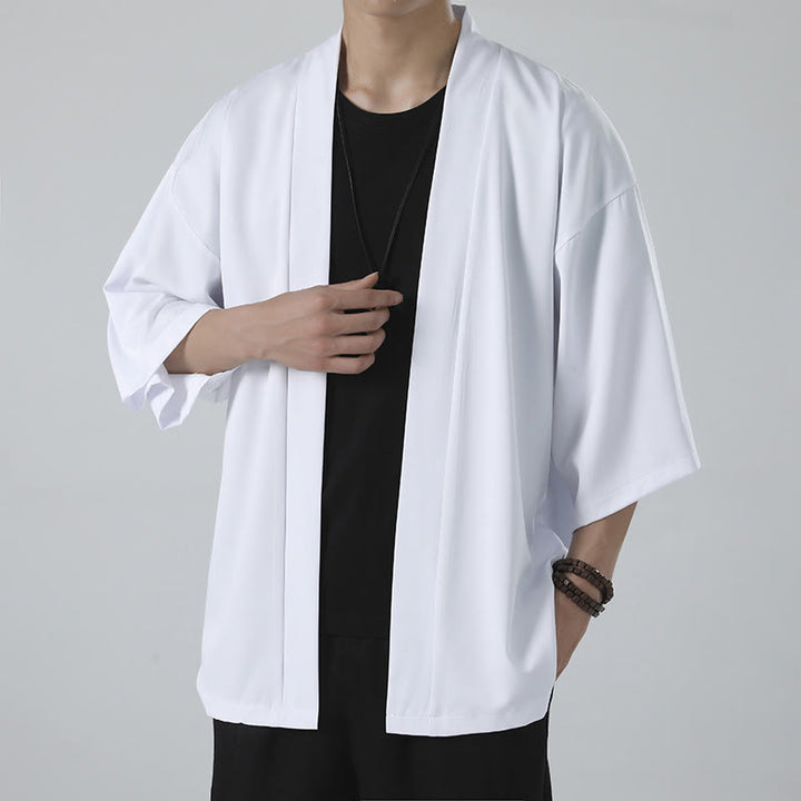 Męska kurtka kimono z odsłoniętym przodem i jednolitym kolorem „Kamienie Buddha Stones” - Biały (tylko kurtka) - US/UK/AU46， EU56 (5XL) - image 7