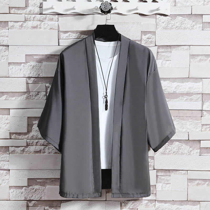 Męska kurtka kimono z odsłoniętym przodem i jednolitym kolorem „Kamienie Buddha Stones” - Ciemnoszary (tylko kurtka) - US/UK/AU46， EU56 (5XL) - image 16
