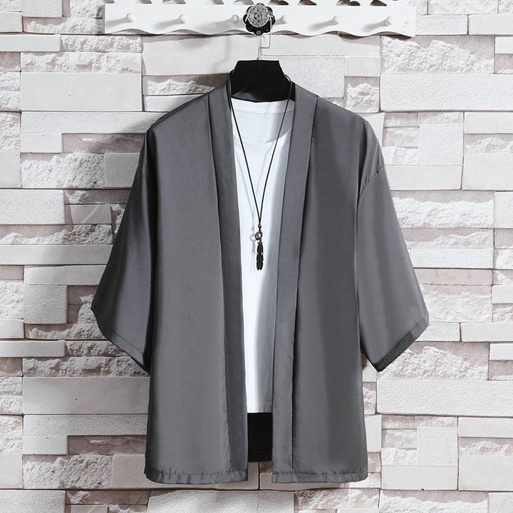 Męska kurtka kimono z odsłoniętym przodem i jednolitym kolorem „Kamienie Buddha Stones” - Ciemnoszary (tylko kurtka) - US/UK/AU46， EU56 (5XL) - image 16
