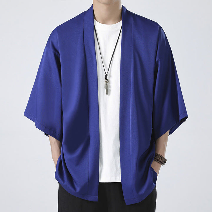 Buddha Stones Jednokolorowa Kurtka Męska Kimono Z Otwartym Przodem - Niebieski (tylko kurtka) - US/UK/AU46， EU56 (5XL) - image 21
