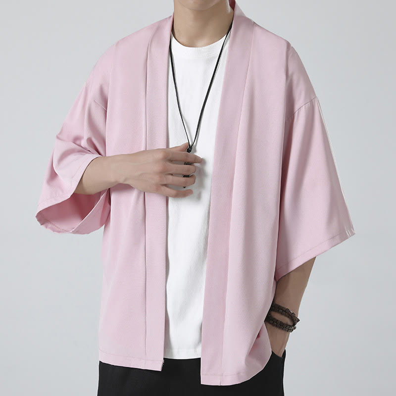 Męska kurtka kimono z odsłoniętym przodem i jednolitym kolorem „Kamienie Buddha Stones” - Różowy (tylko kurtka) - US/UK/AU46， EU56 (5XL) - image 17