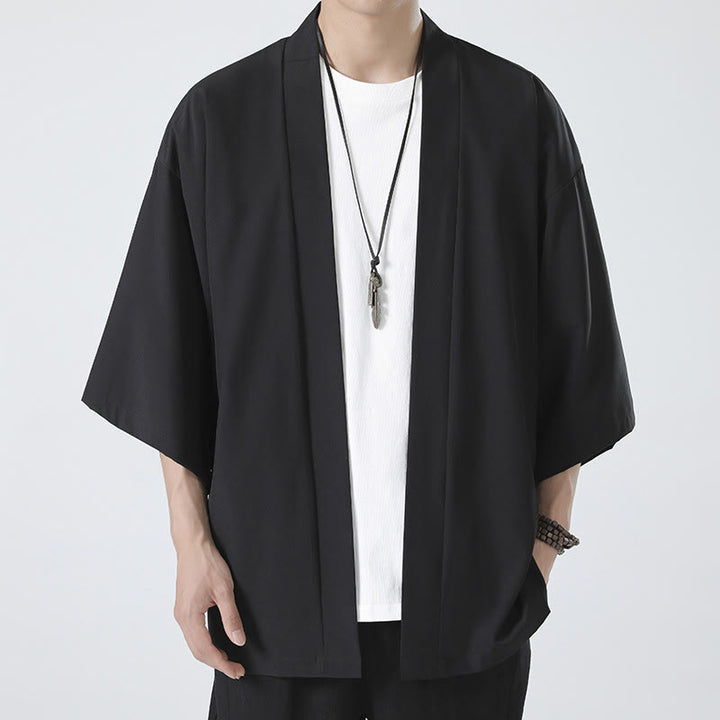 Męska kurtka kimono z odsłoniętym przodem i jednolitym kolorem „Kamienie Buddha Stones” - image 5