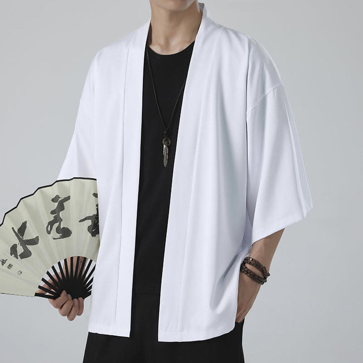 Buddha Stones Jednokolorowa Kurtka Męska Kimono Z Otwartym Przodem - image 9
