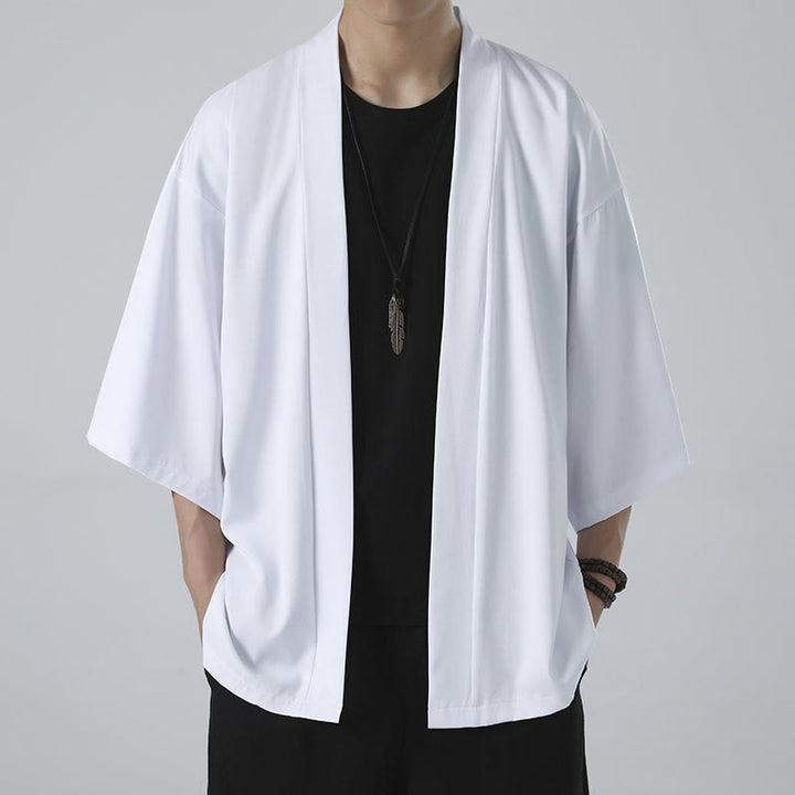 Buddha Stones Jednokolorowa Kurtka Męska Kimono Z Otwartym Przodem - image 11