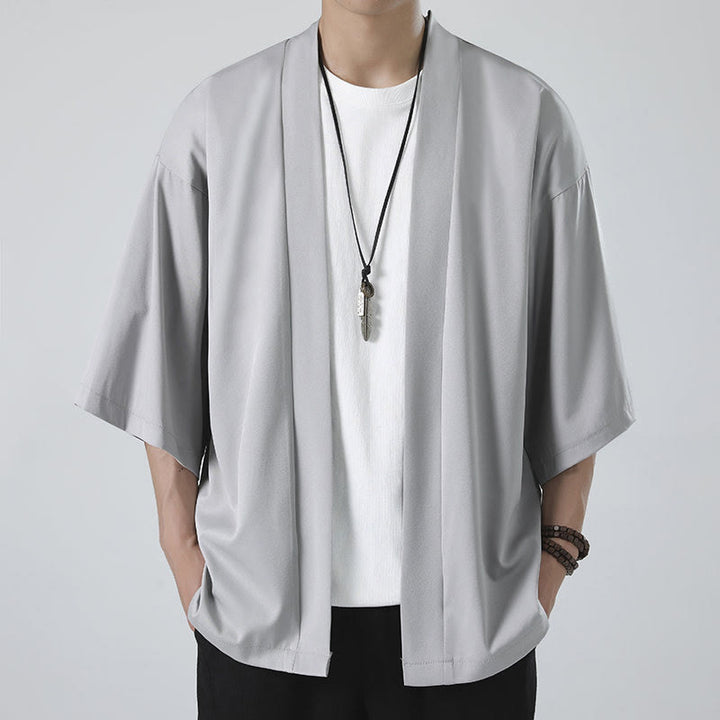 Buddha Stones Jednokolorowa Kurtka Męska Kimono Z Otwartym Przodem - image 16