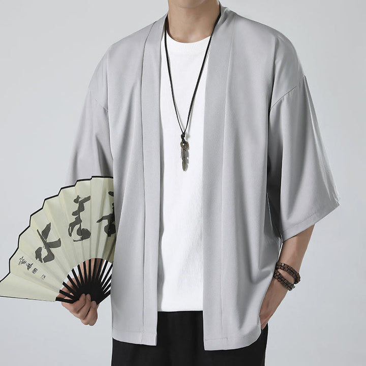 Buddha Stones Jednokolorowa Kurtka Męska Kimono Z Otwartym Przodem - image 14