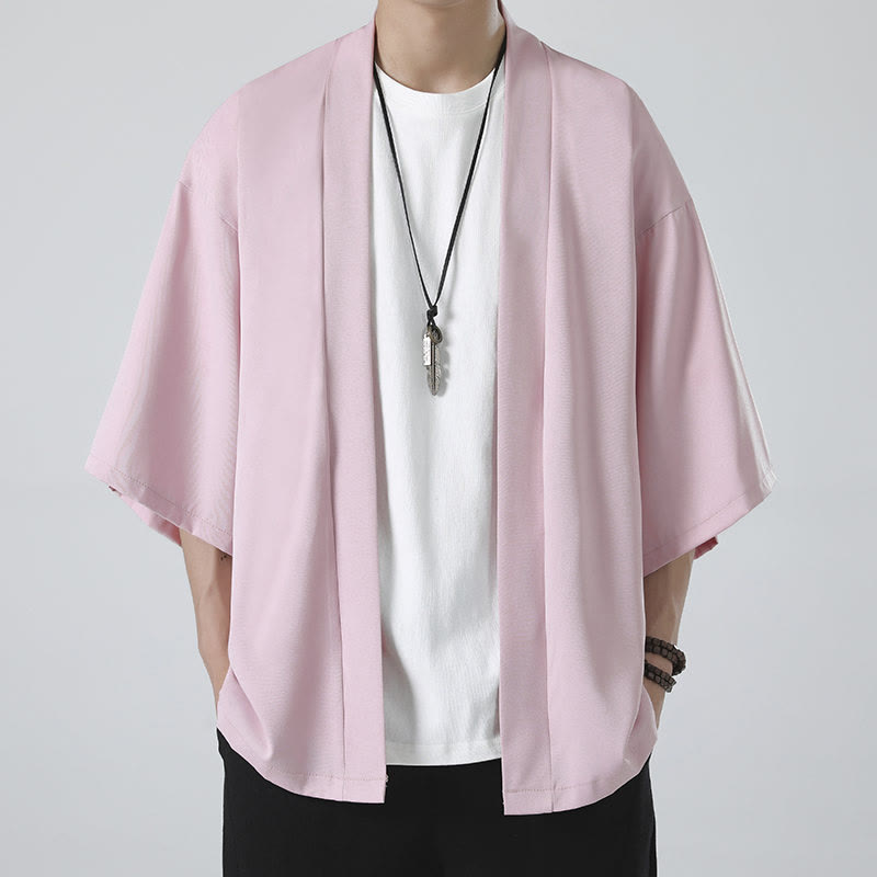 Buddha Stones Jednokolorowa Kurtka Męska Kimono Z Otwartym Przodem - image 19