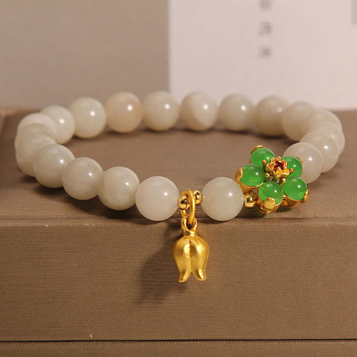 Bransoletka szczęścia z Buddha Stones Naturalny Jade Zielony Kwiat Konwalii