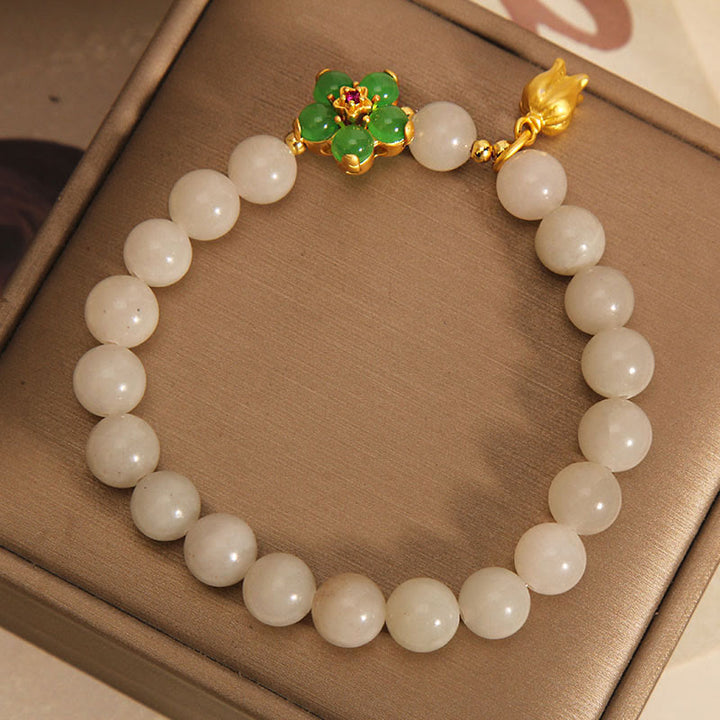 Bransoletka szczęścia z Buddha Stones Naturalny Jade Zielony Kwiat Konwalii