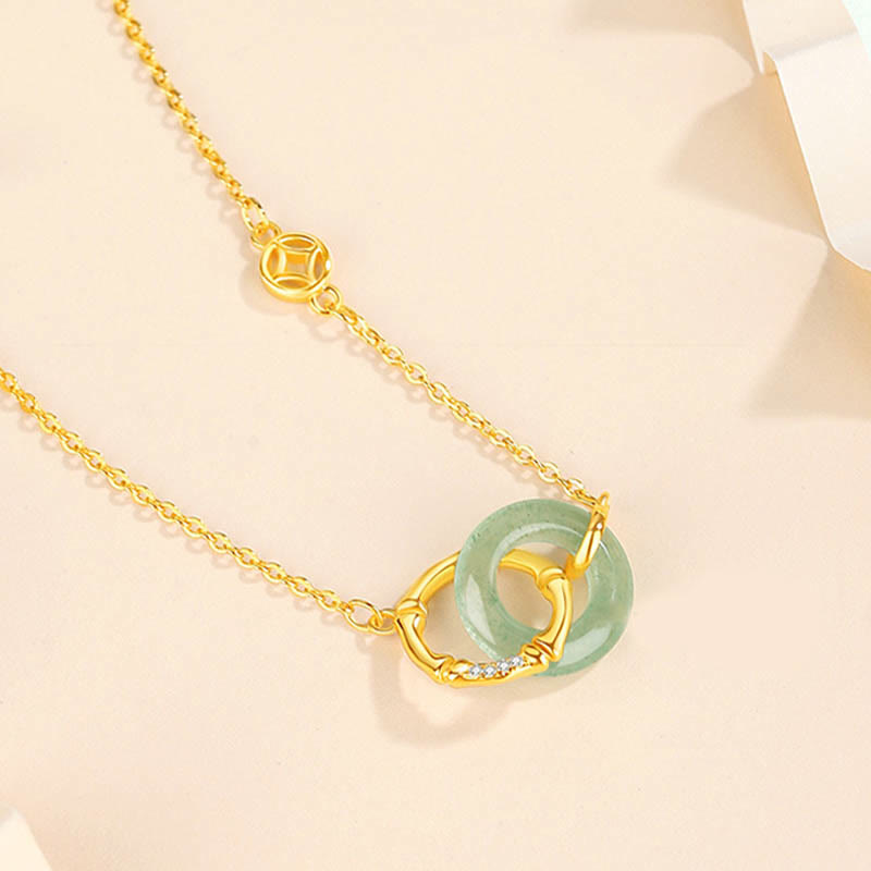 Buddha Stones 925 Srebro Sterlingowe Naturalny Zielony Awenturyn Klamra Pokoju Bambus Moneta Naszyjnik Wisiorek Dobrobytu - image 2