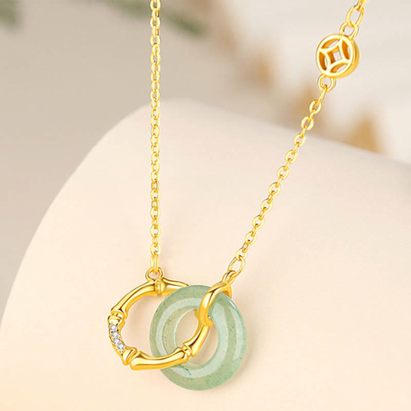 Buddha Stones 925 Srebro Sterlingowe Naturalny Zielony Awenturyn Klamra Pokoju Bambus Moneta Naszyjnik Wisiorek Dobrobytu - image 1