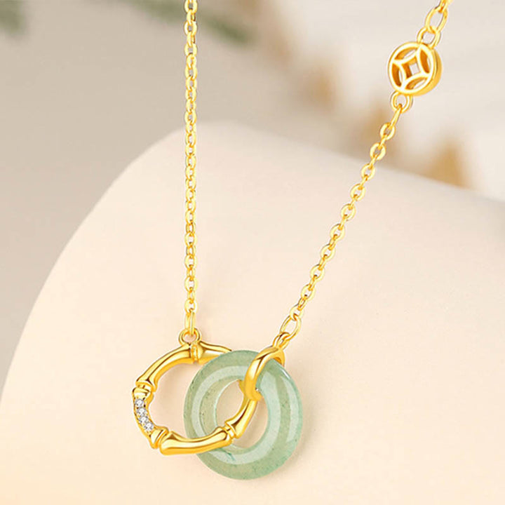 Buddha Stones 925 Srebro Sterlingowe Naturalny Zielony Awenturyn Klamra Pokoju Bambus Moneta Naszyjnik Wisiorek Dobrobytu - image 1