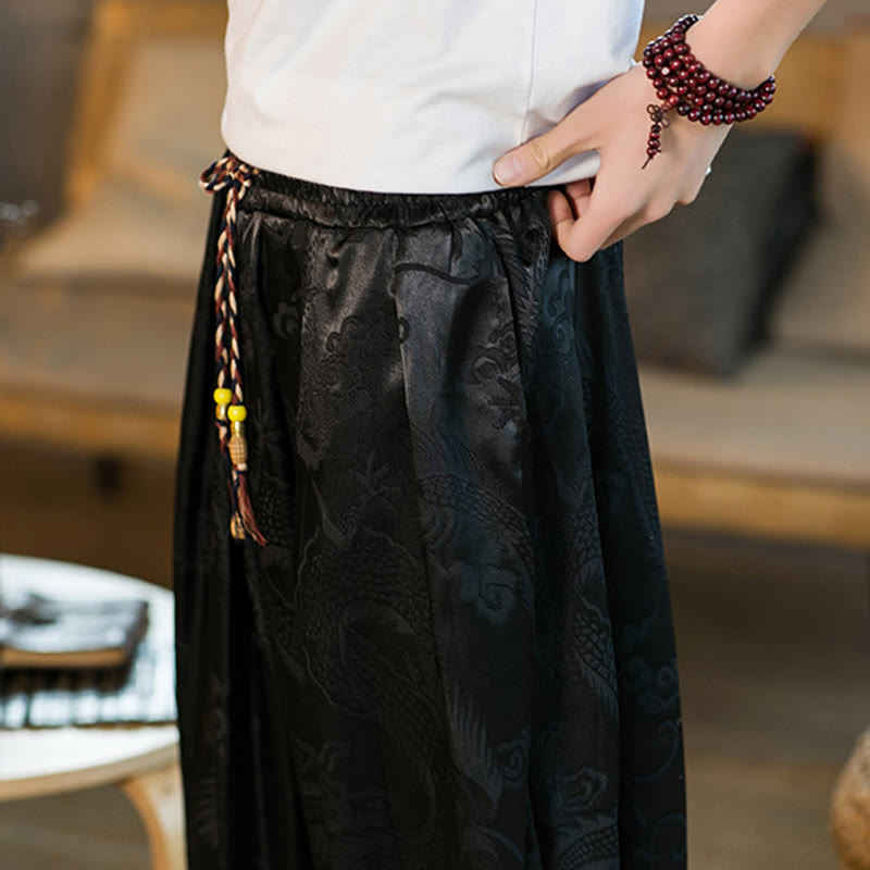 Buddha Stones Wzór Smoka Luźne Męskie Spodnie Harem Z Kieszeniami