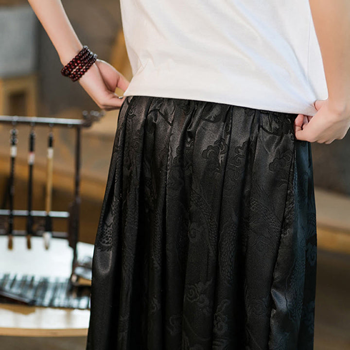 Buddha Stones Wzór Smoka Luźne Męskie Spodnie Harem Z Kieszeniami