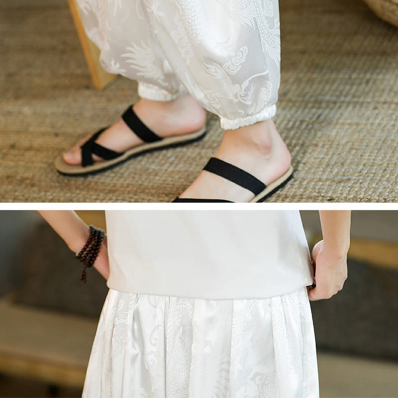 Buddha Stones Wzór Smoka Luźne Męskie Spodnie Harem Z Kieszeniami