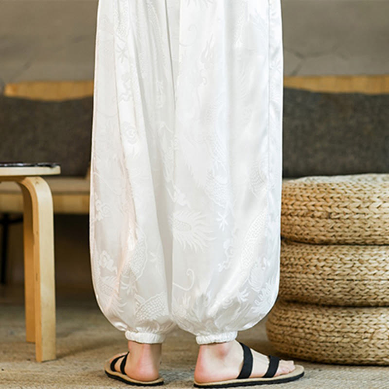 Buddha Stones Wzór Smoka Luźne Męskie Spodnie Harem Z Kieszeniami