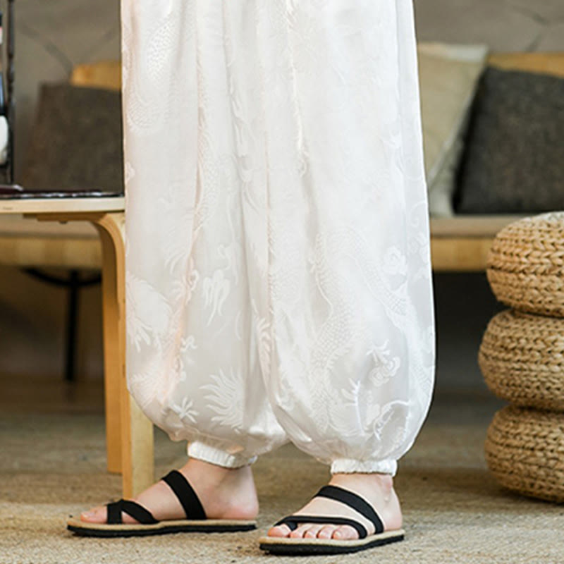 Buddha Stones Wzór Smoka Luźne Męskie Spodnie Harem Z Kieszeniami