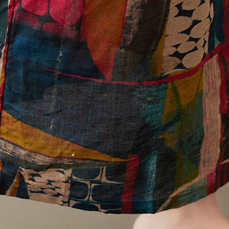 Kolorowa grafika Buddha Stones Midi Sukienka Bawełniana Tunika z Pół Rękawem I Kieszeniami - image 12