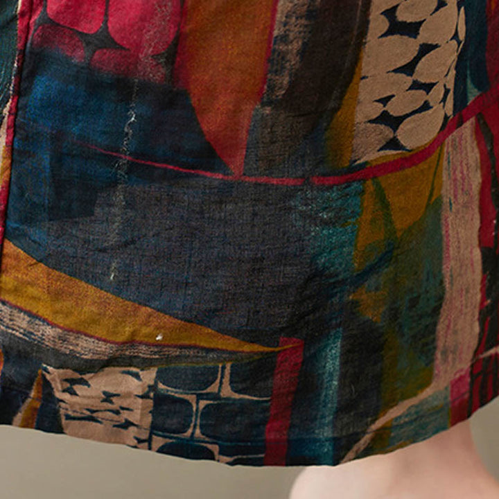 Kolorowa grafika Buddha Stones Midi Sukienka Bawełniana Tunika z Pół Rękawem I Kieszeniami - image 12