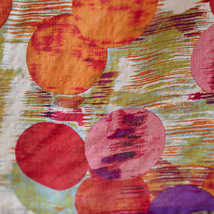 Buddha Stones Pomarańczowo-niebieskie Kolorowe Groszki Sukienka Midi Bawełniana Sukienka z Pół Rękawem i Kieszeniami