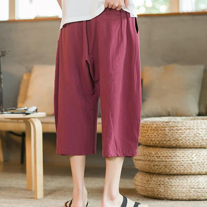 Spodnie męskie z szerokimi nogawkami i kieszeniami, średniej długości, z Buddha Stones w jednolitym kolorze - image 19
