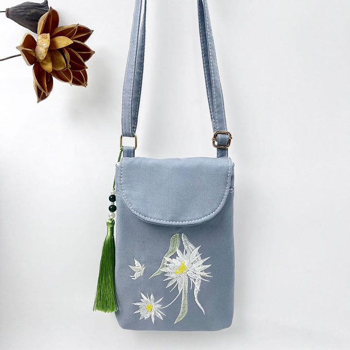 Buddha Stones Małe Haftowane Kwiaty Torba Crossbody Torba Na Ramię Dwuwarstwowa Torba Na Telefon Komórkowy