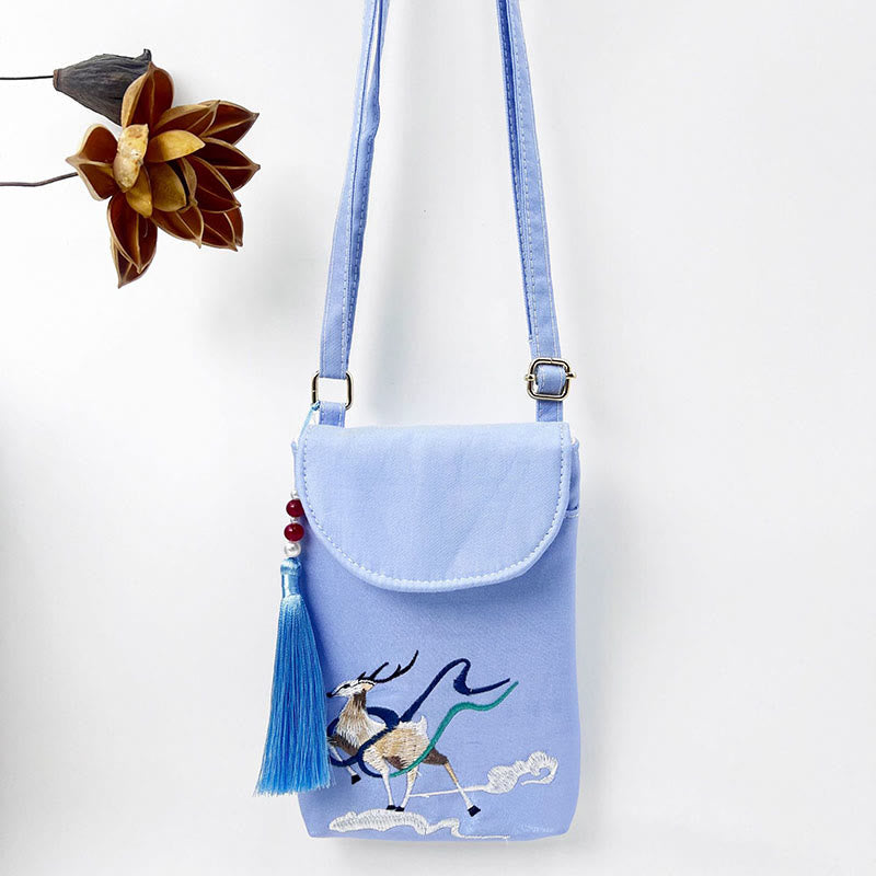 Buddha Stones Małe Haftowane Kwiaty Torba Crossbody Torba Na Ramię Dwuwarstwowa Torba Na Telefon Komórkowy