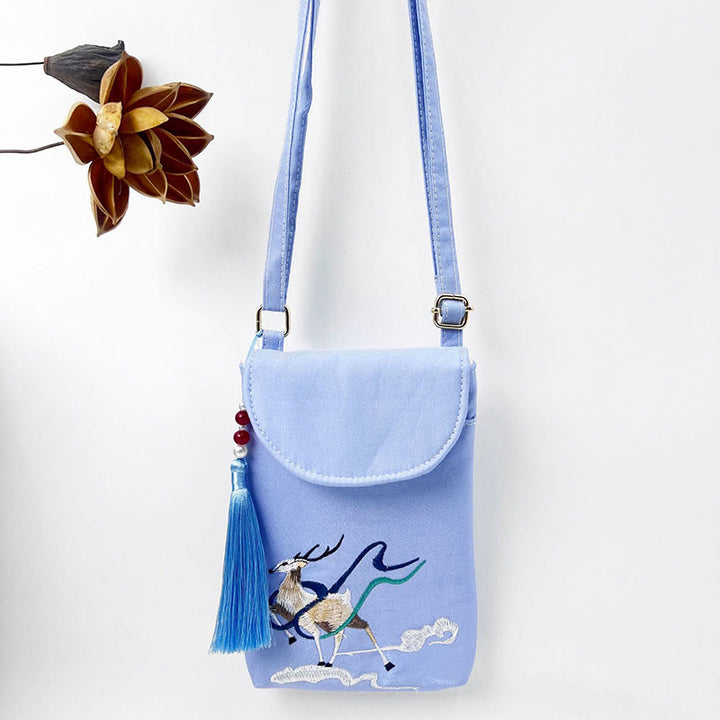 Buddha Stones Małe Haftowane Kwiaty Torba Crossbody Torba Na Ramię Dwuwarstwowa Torba Na Telefon Komórkowy