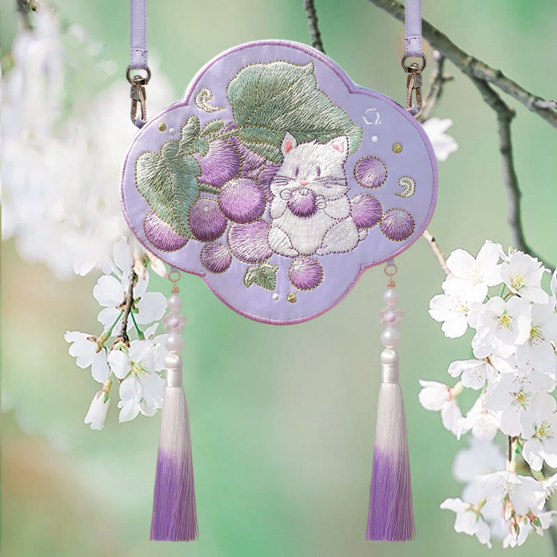 Haft Buddha Stones Szczęśliwa Panda Kot Shiba Inu Jeleń Królik Lis Kwiat Urocze Zwierzę Hanfu Torba Torebka Crossbody Torba Na Ramię