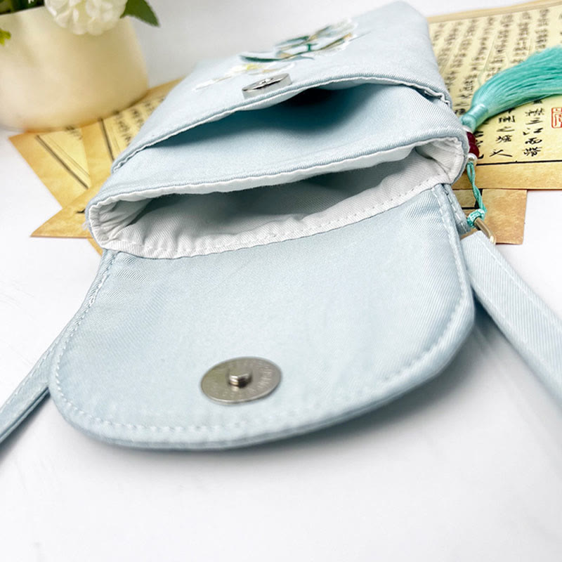 Buddha Stones Małe Haftowane Kwiaty Torba Crossbody Torba Na Ramię Dwuwarstwowa Torba Na Telefon Komórkowy
