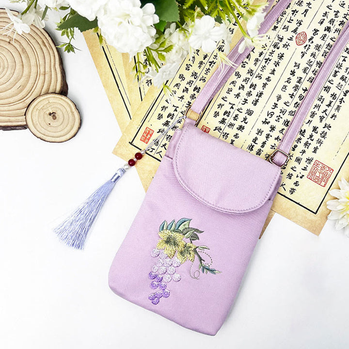 Buddha Stones Małe Haftowane Kwiaty Torba Crossbody Torba Na Ramię Dwuwarstwowa Torba Na Telefon Komórkowy