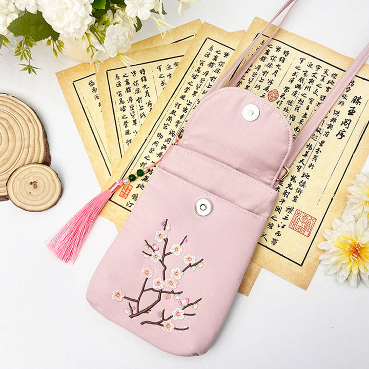 Buddha Stones Małe Haftowane Kwiaty Torba Crossbody Torba Na Ramię Dwuwarstwowa Torba Na Telefon Komórkowy